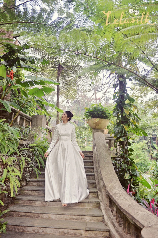 Classic Silk Wedding Dress/Hand embroidered Silk Dress/ Detailed Silk Gown