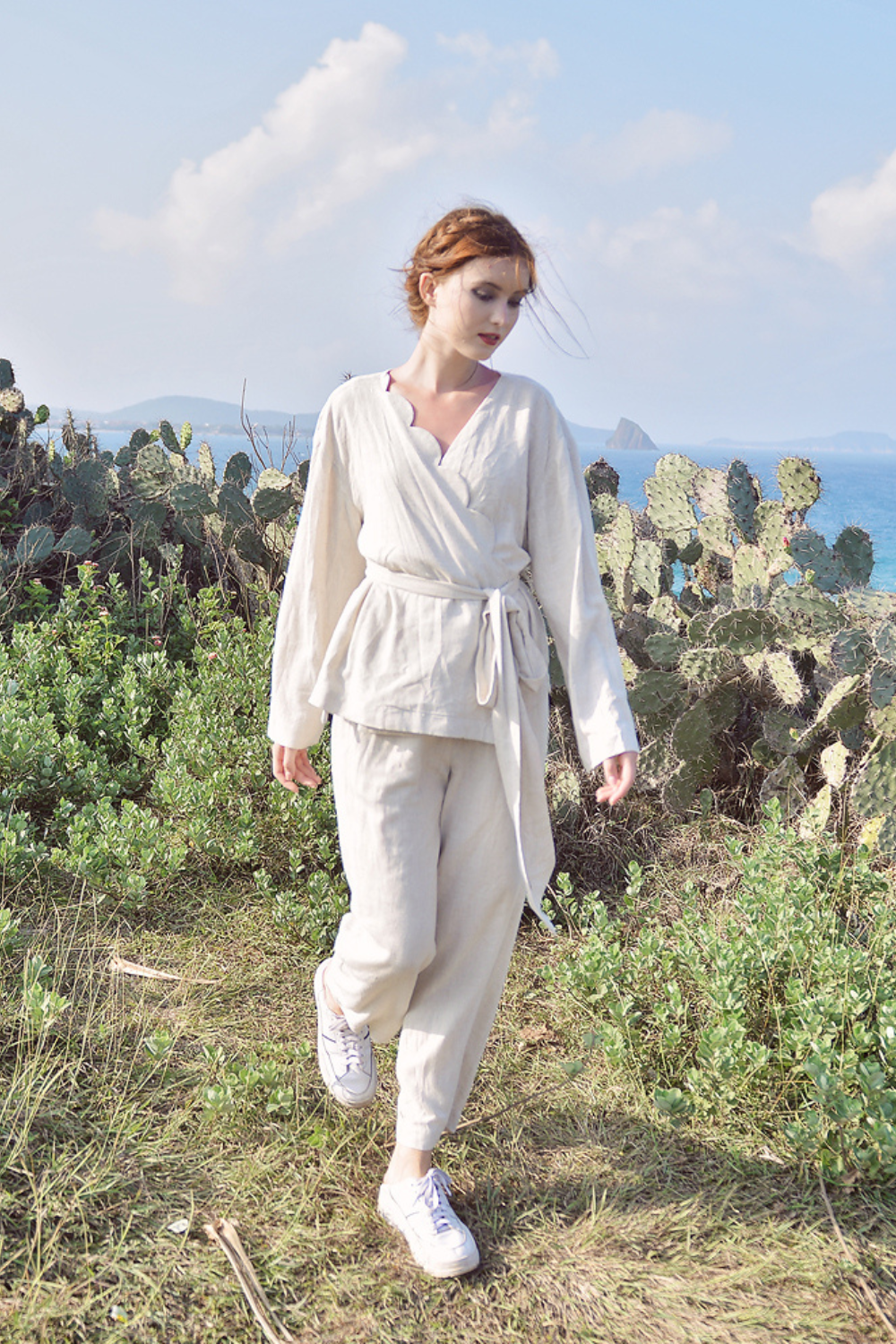 Organic Cotton Linen Pants - Basic Relaxed Fit Everyday Trousers