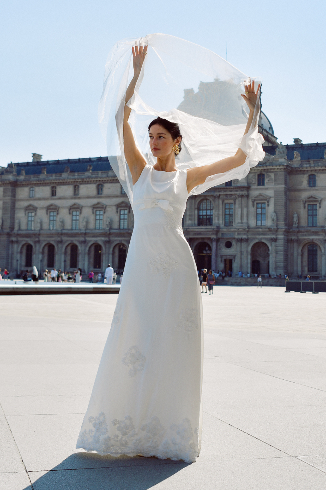 Ìnes Charmeuse Silk Wedding Dress with Bow and Embellishment