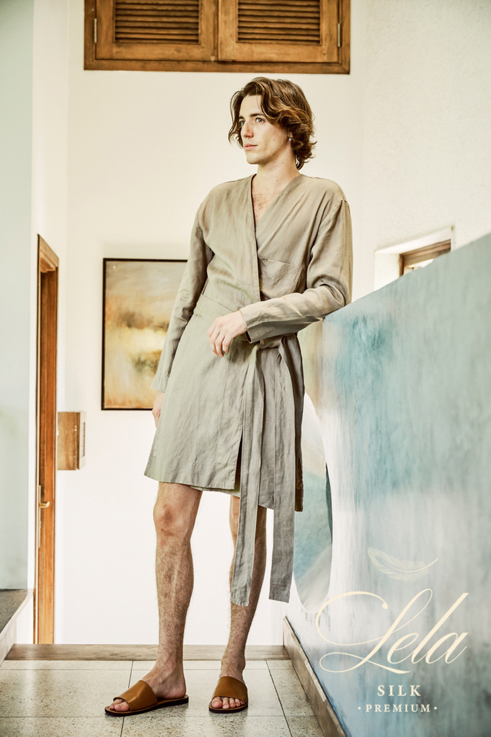Pure Linen Short Robe for Men