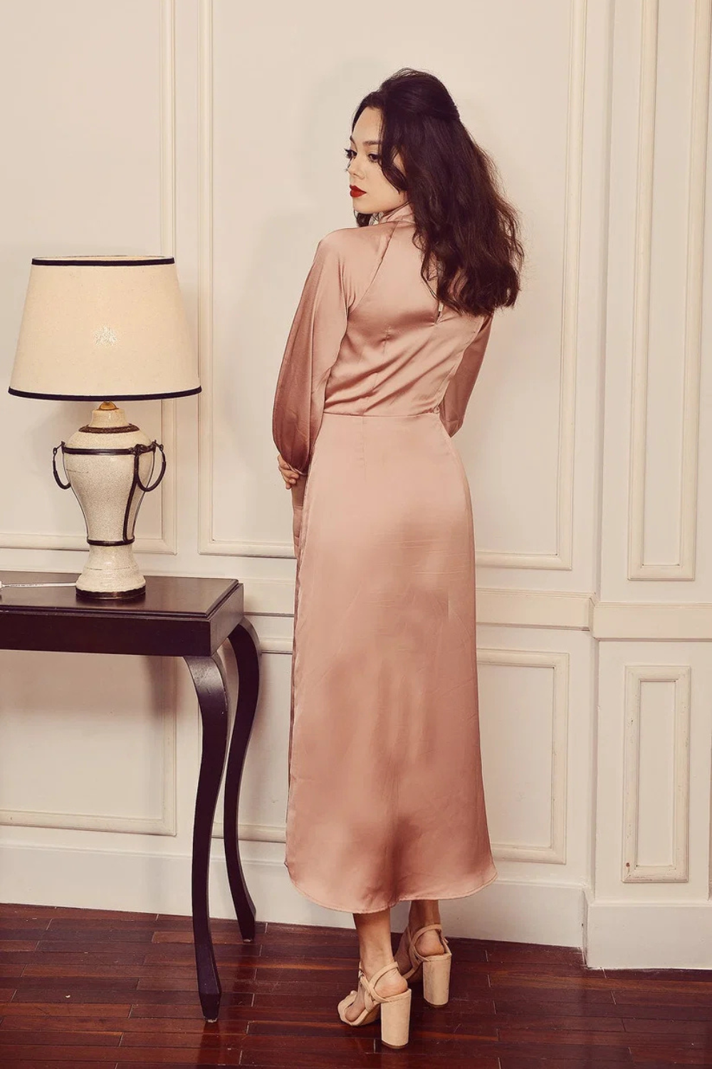 Vintage Silk Midi Dress with Statement Bow