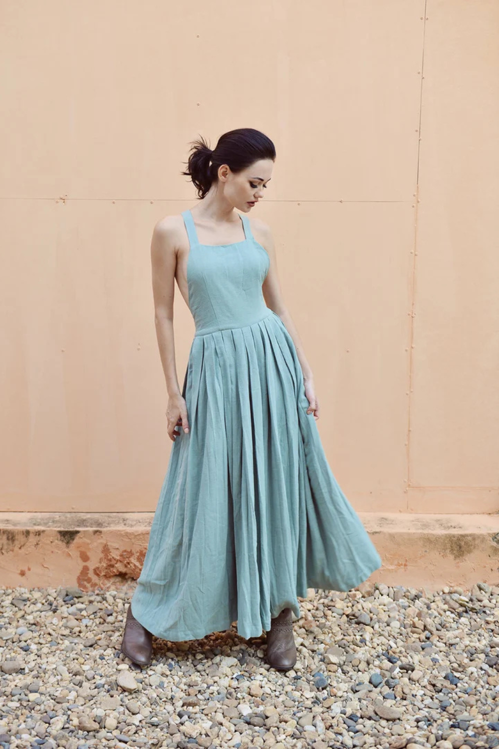 Cross Back Linen Maxi Dress