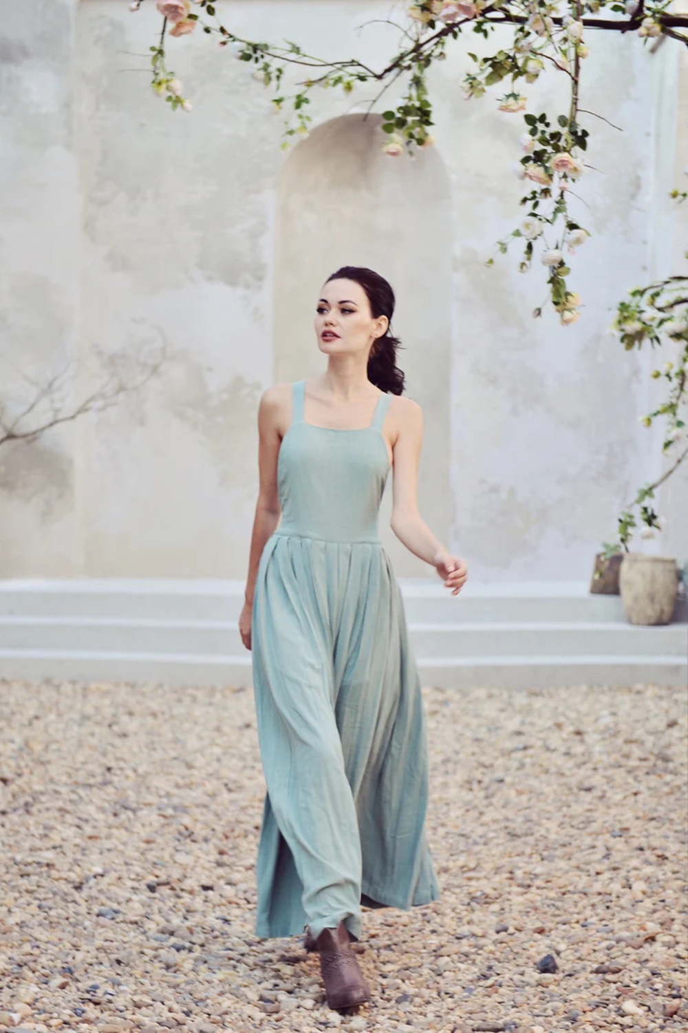 Cross Back Linen Maxi Dress
