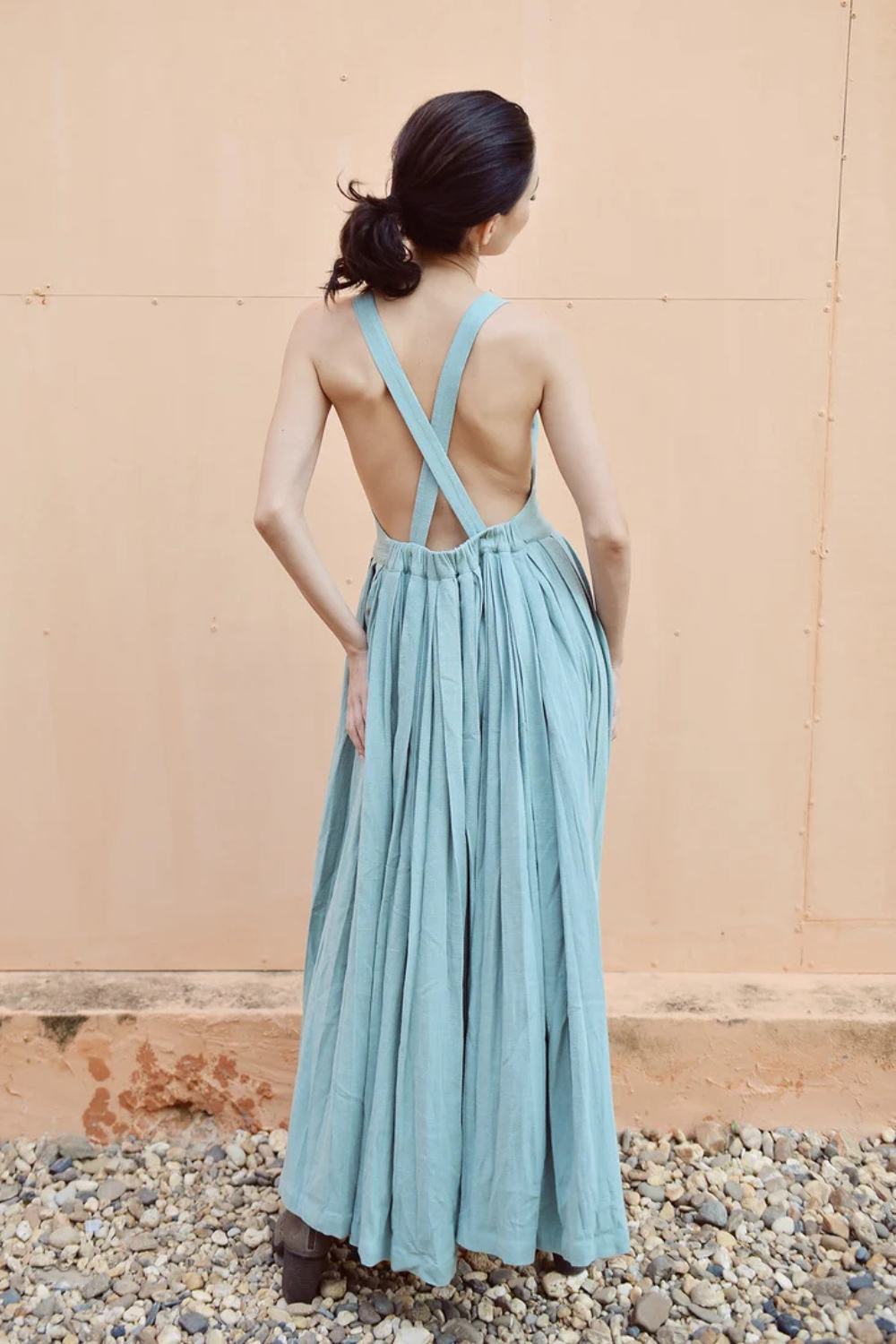 Cross Back Linen Maxi Dress