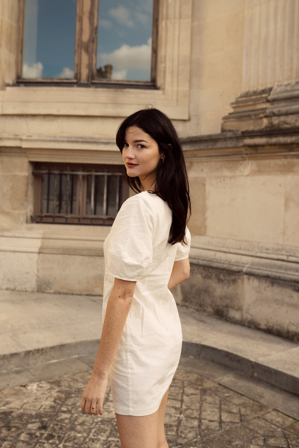 Pure Linen Puff Sleeve Mini Dress