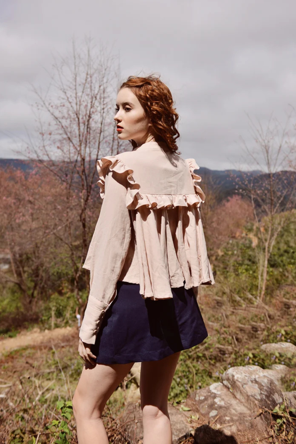 Gothic Ruffle Linen Blouse Women