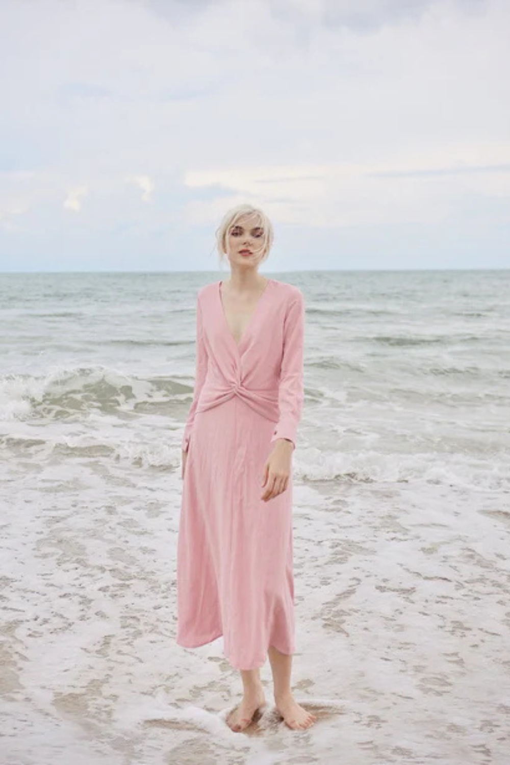 Twist Front Linen Dress - Linen Summer Clothing - Cotton Midi Tunic Dress