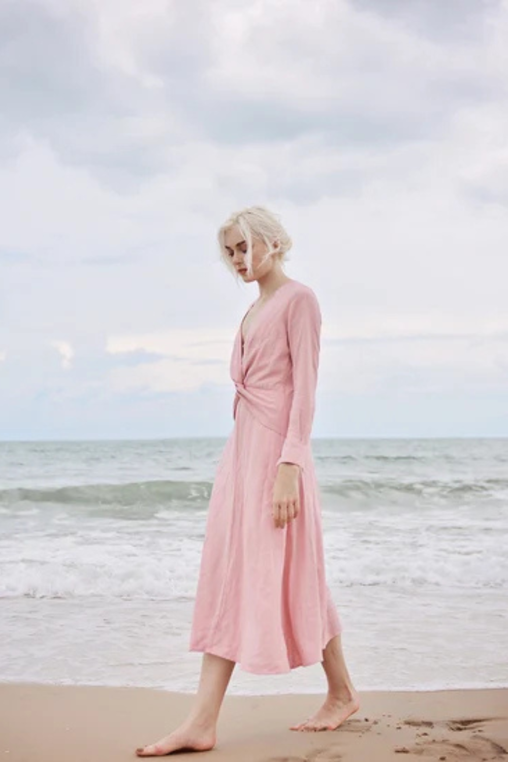 Twist Front Linen Dress - Linen Summer Clothing - Cotton Midi Tunic Dress