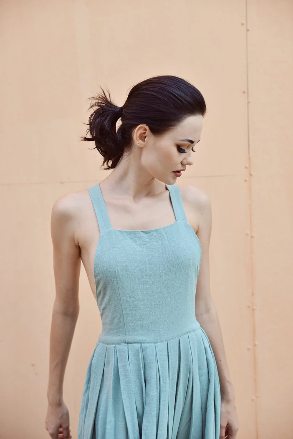 Cross Back Linen Maxi Dress