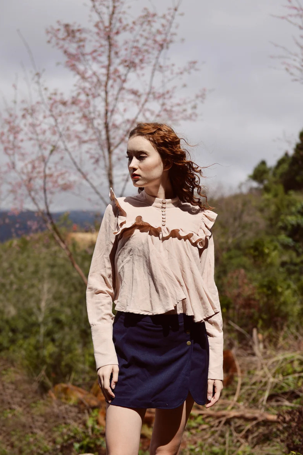 Gothic Ruffle Linen Blouse Women