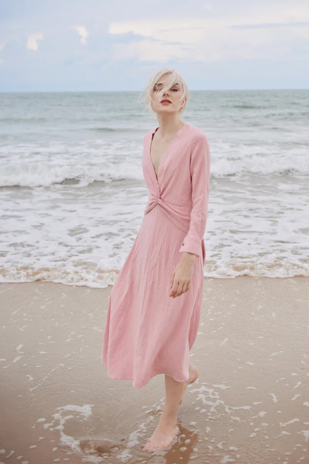 Twist Front Linen Dress - Linen Summer Clothing - Cotton Midi Tunic Dress