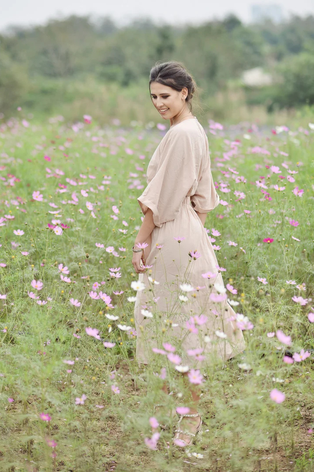 Pleated Linen Maxi Dress