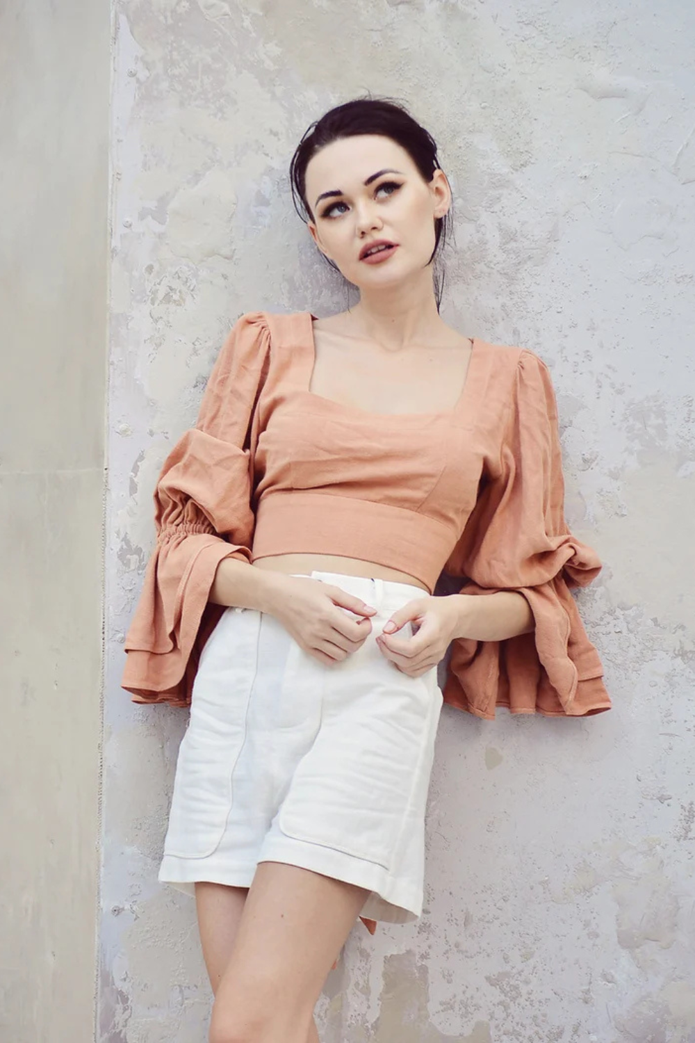 Linen Top Long Sleeve - Cotton Blouse Women - Square Neck Linen Top