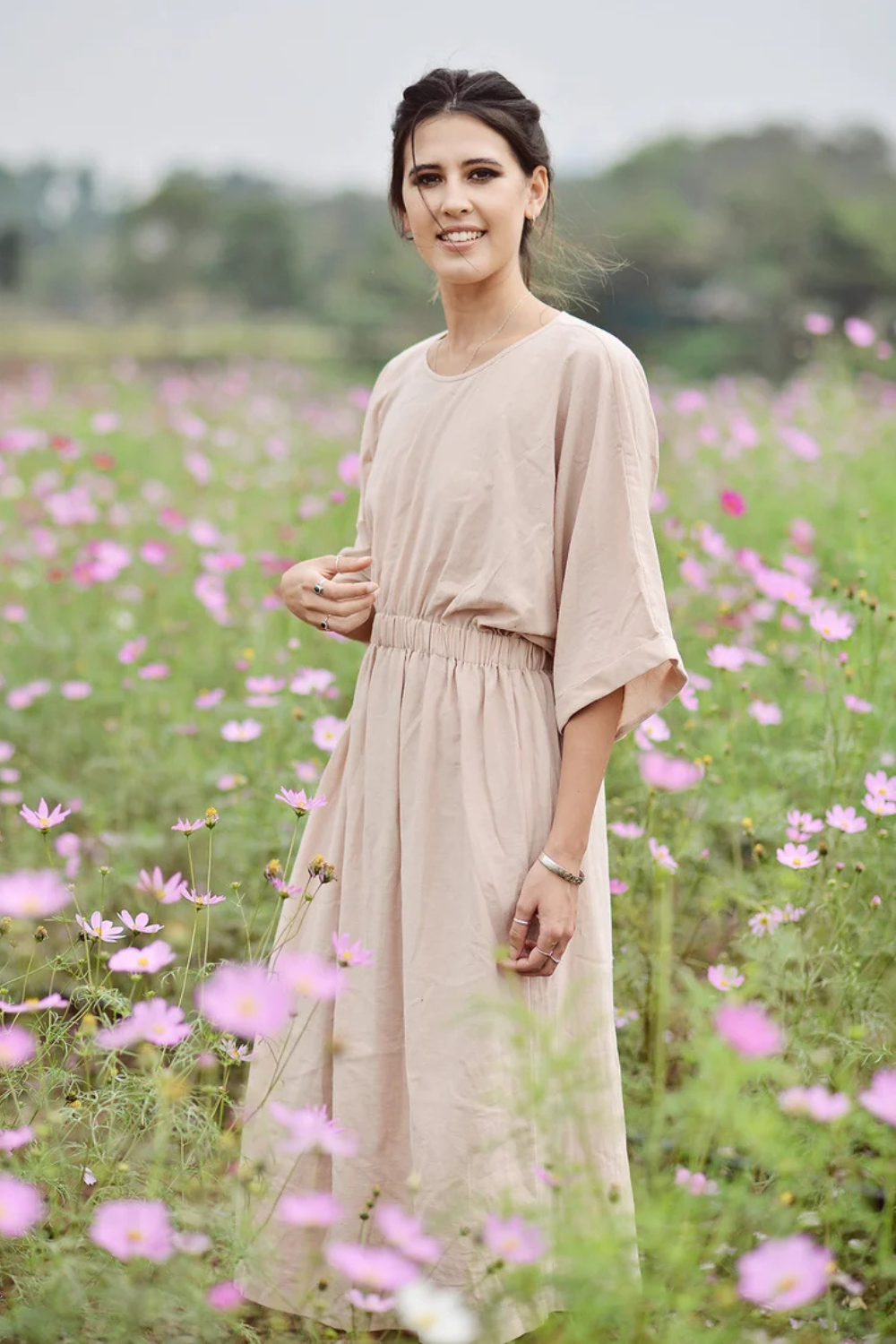 Pleated Linen Maxi Dress
