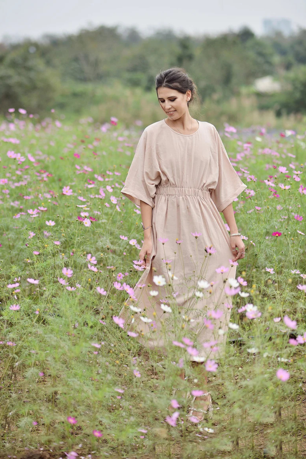 Pleated Linen Maxi Dress