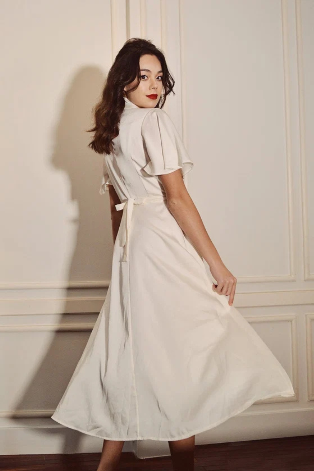 Midi Silk Dress with Neck Tie