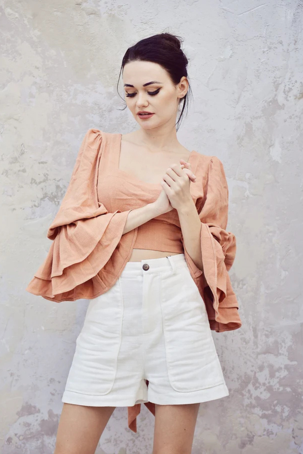 Linen Top Long Sleeve - Cotton Blouse Women - Square Neck Linen Top