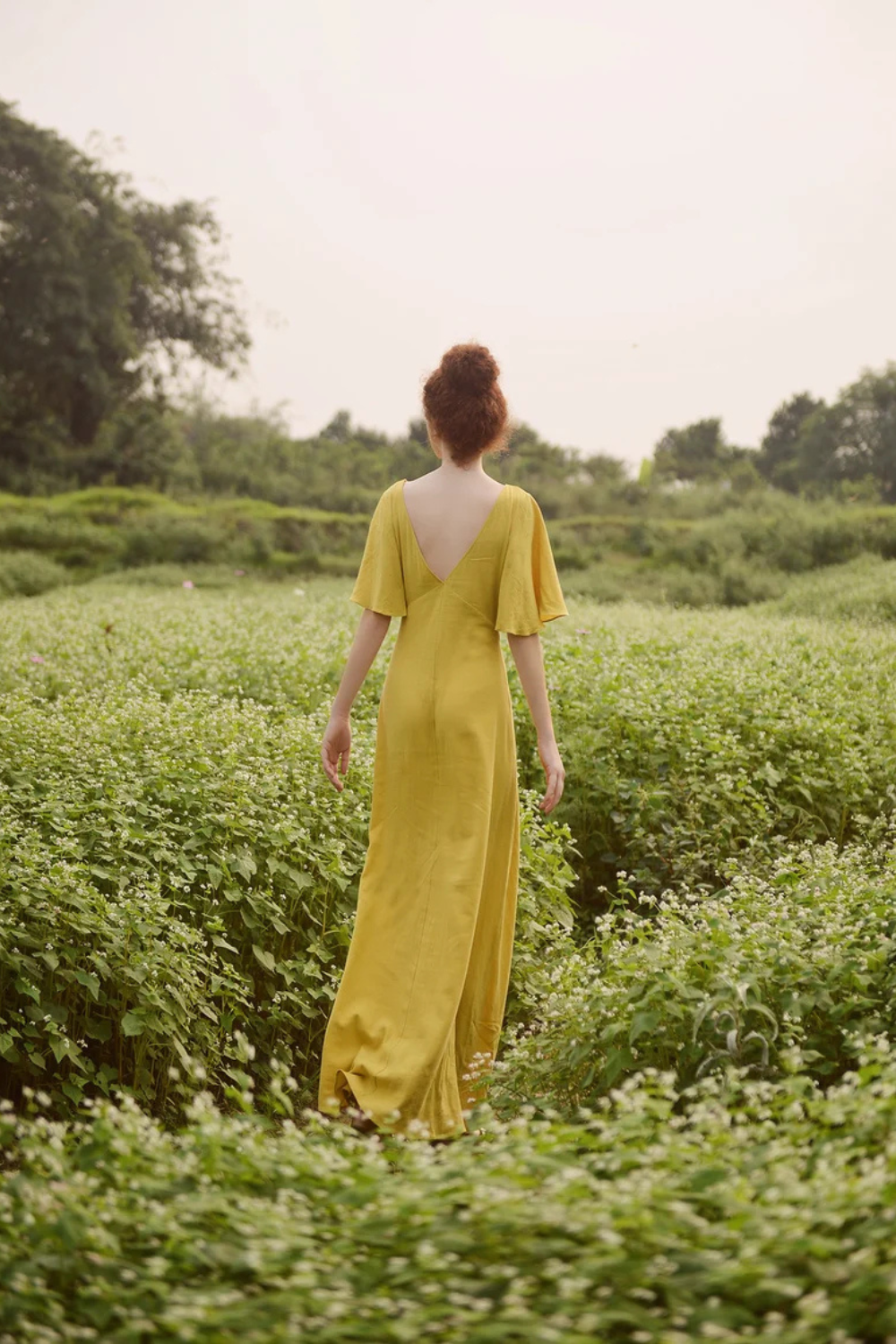 Long Cotton Dress - Gold Dress - Dress for Women - Summer Dress - Comfy FloorLength Dress - Natural Fabric