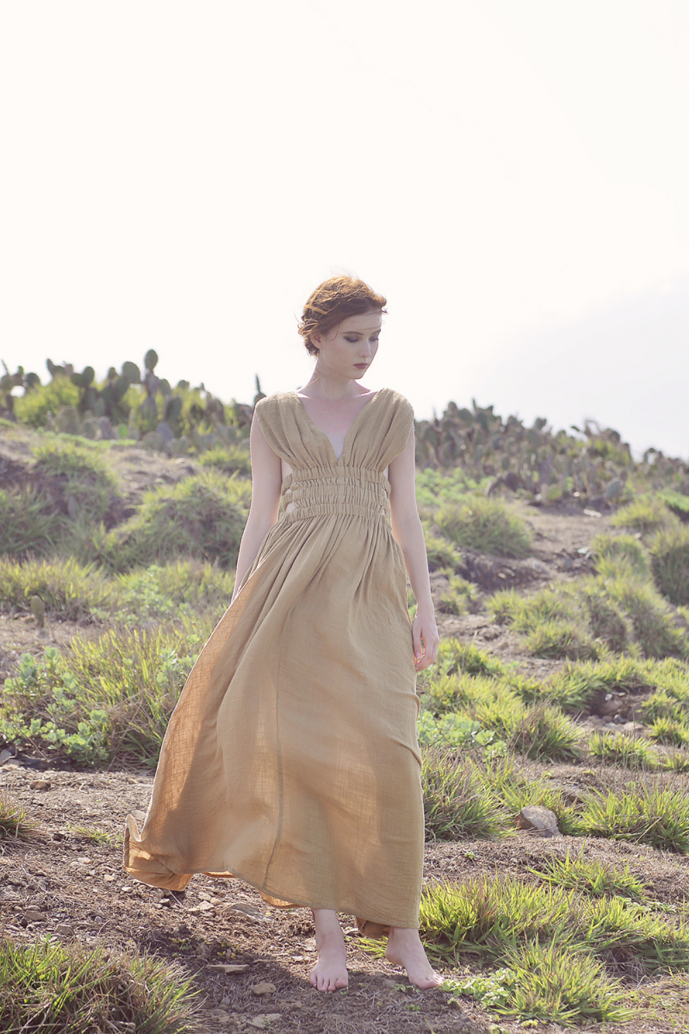 V-neck Linen Gauze Maxi Dress