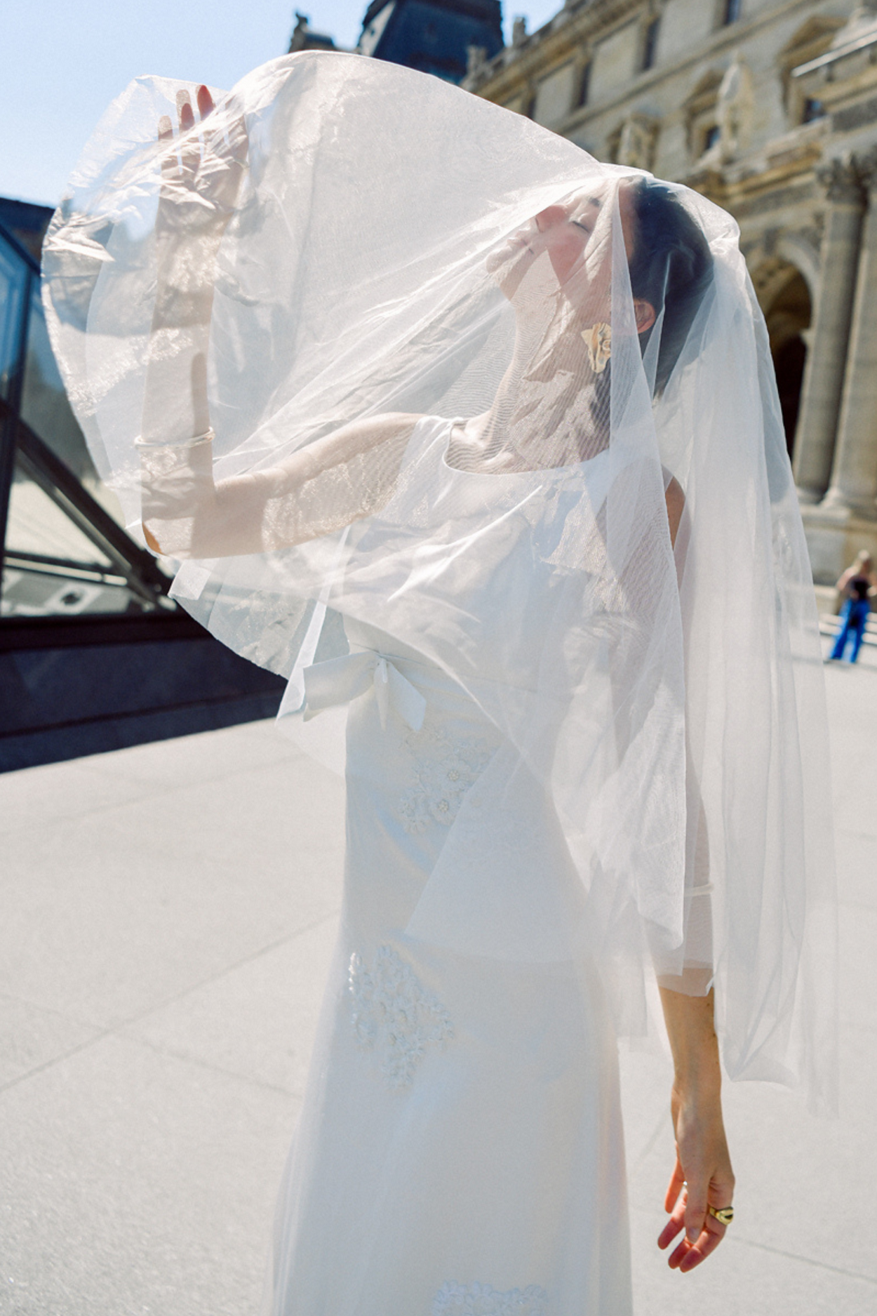 Ìnes Charmeuse Silk Wedding Dress with Bow and Embellishment