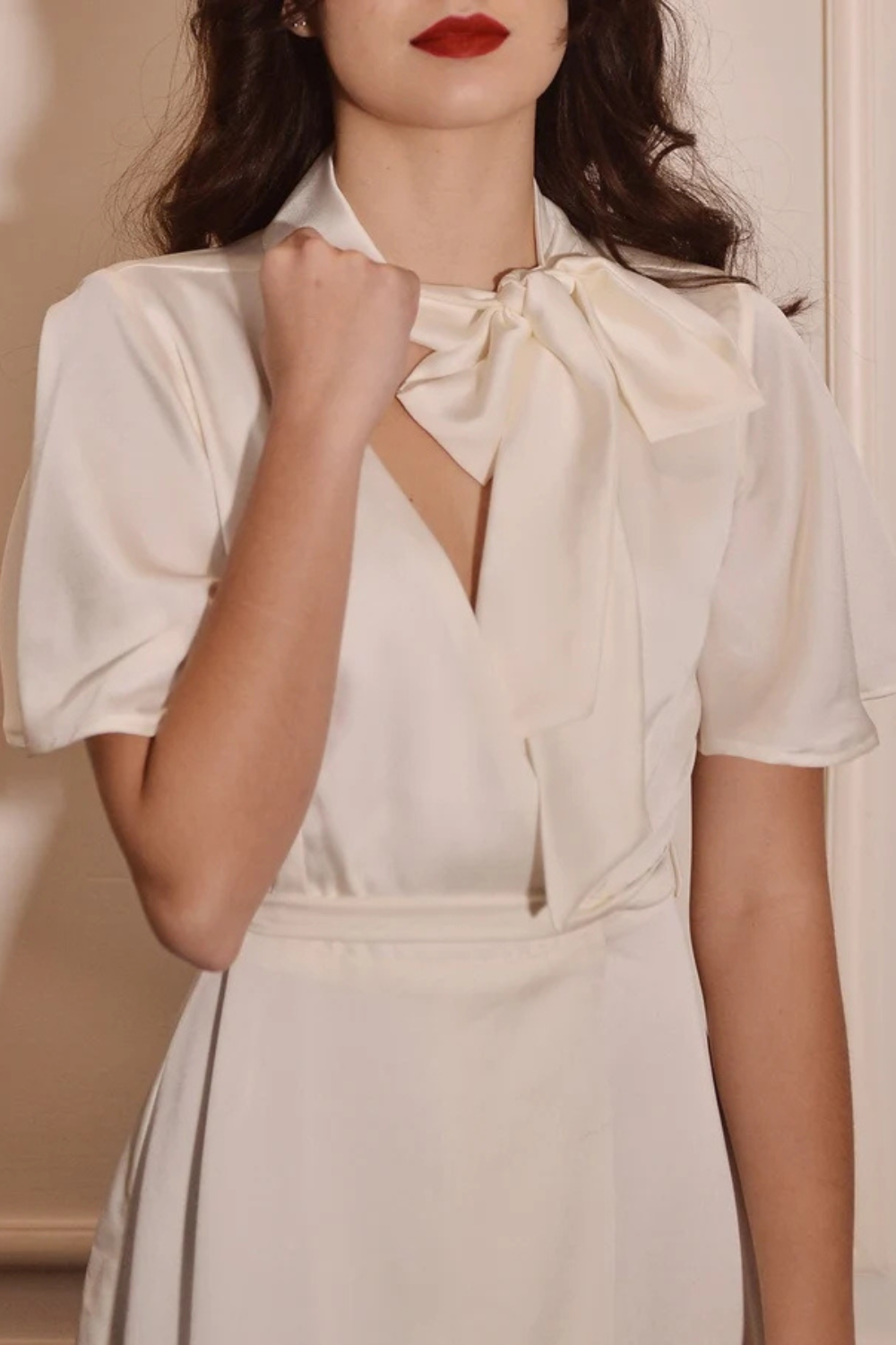 Midi Silk Dress with Neck Tie