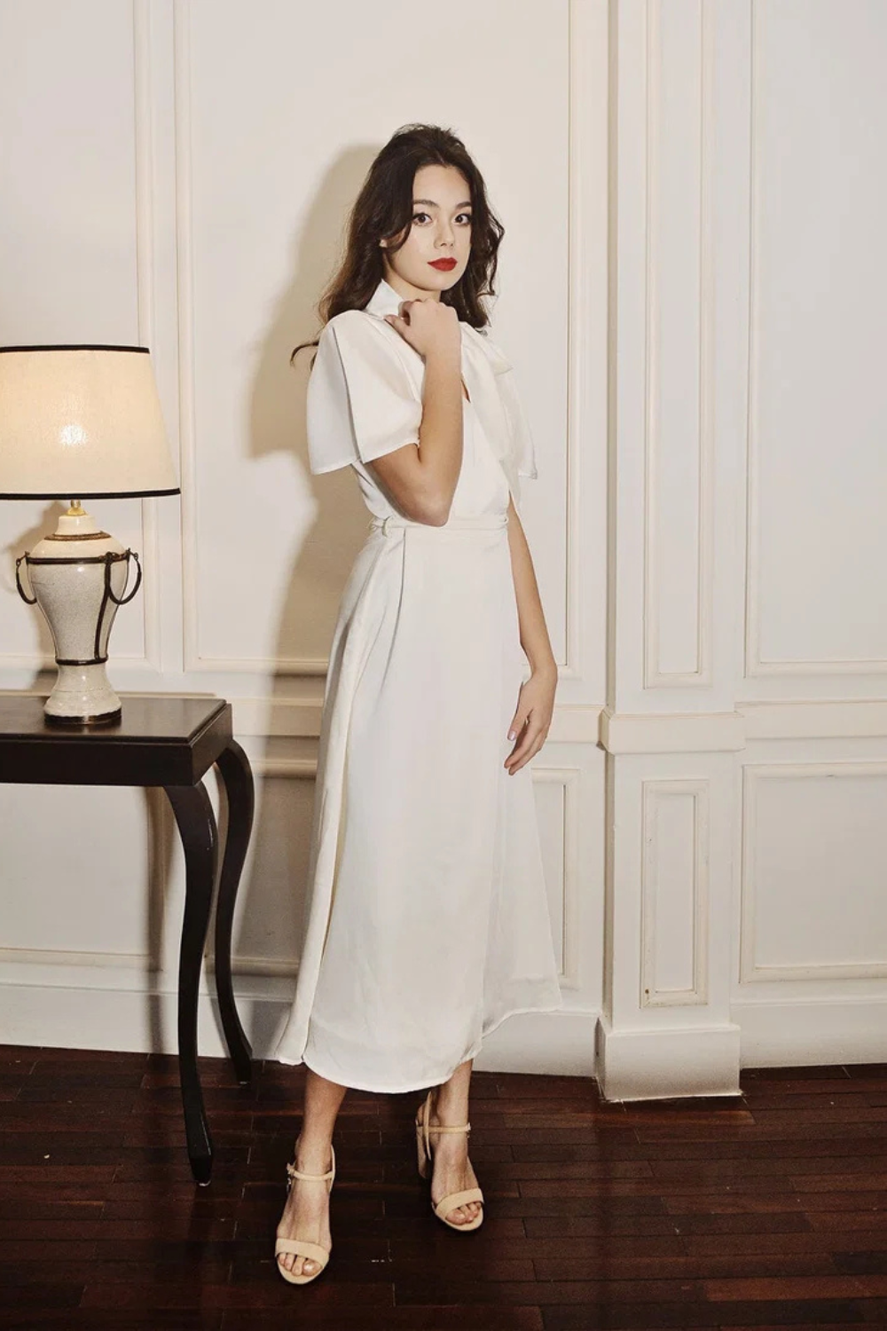 Midi Silk Dress with Neck Tie