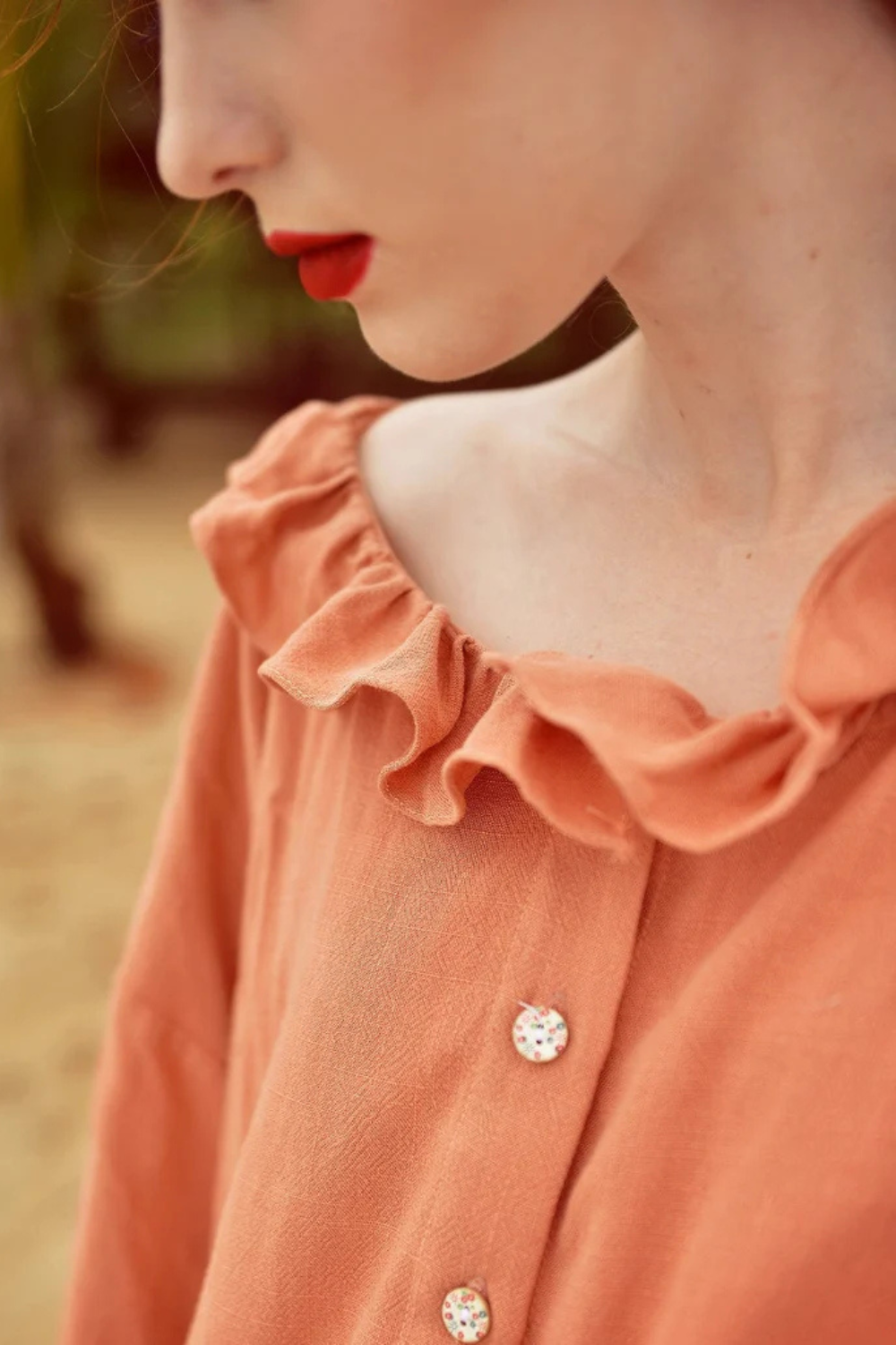 Victorian Inspired Linen Blouse with Ruffle Collar