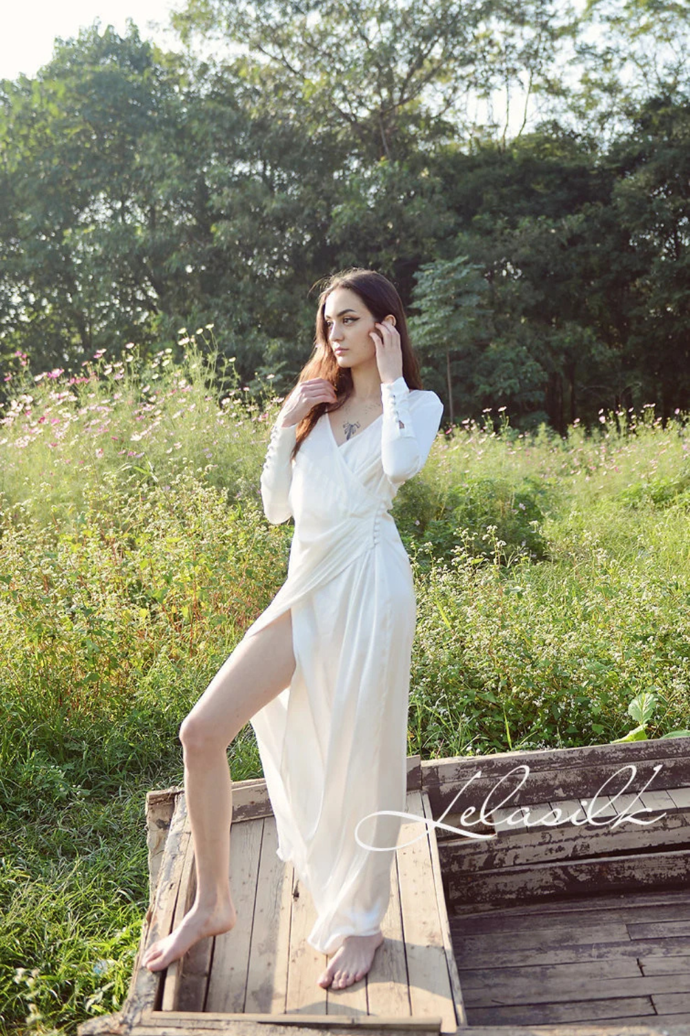 Silk Gown Draped - Women Party Dress - Ivory Wedding Dress - Women Silk Dress