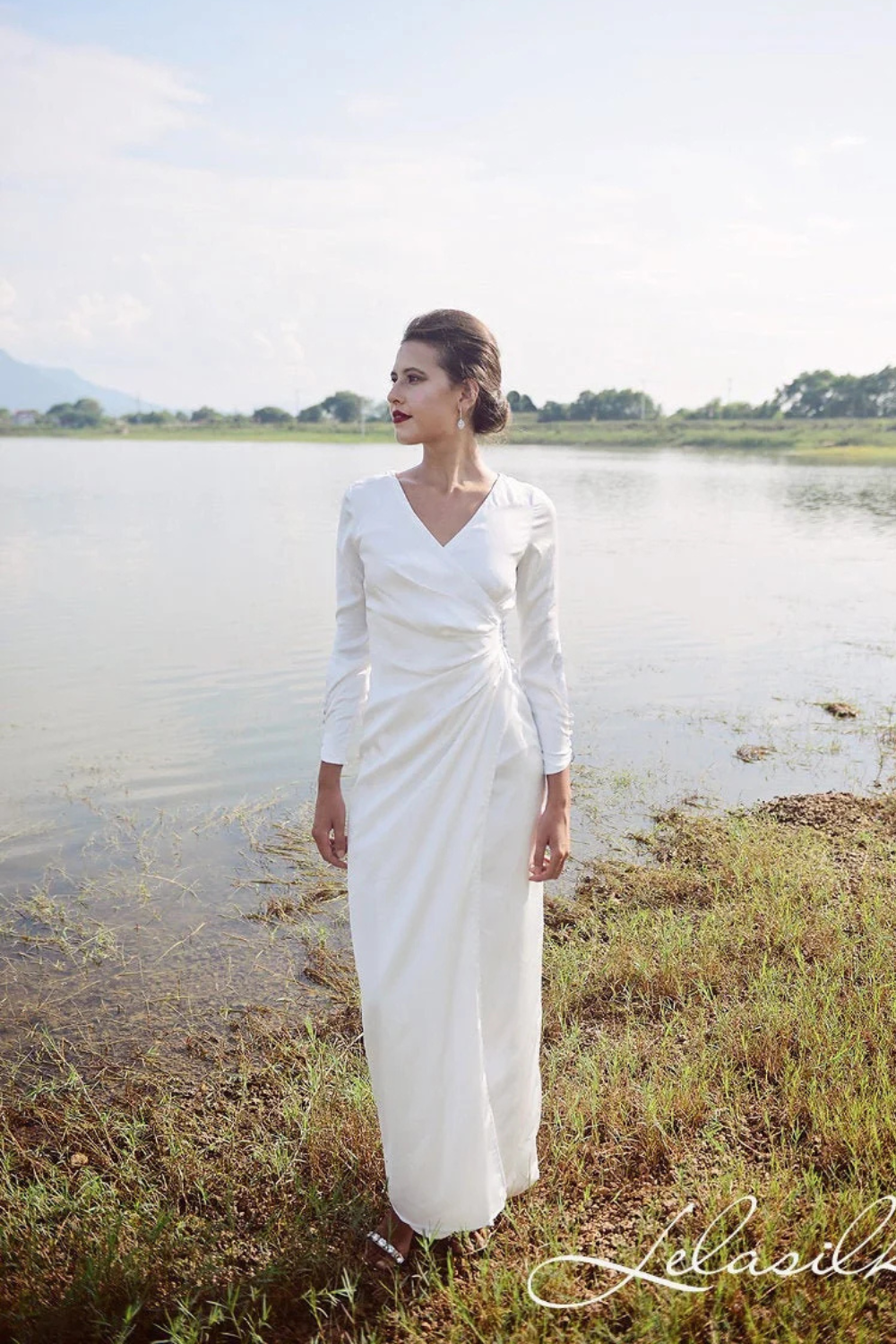 Silk Gown Draped - Women Party Dress - Ivory Wedding Dress - Women Silk Dress