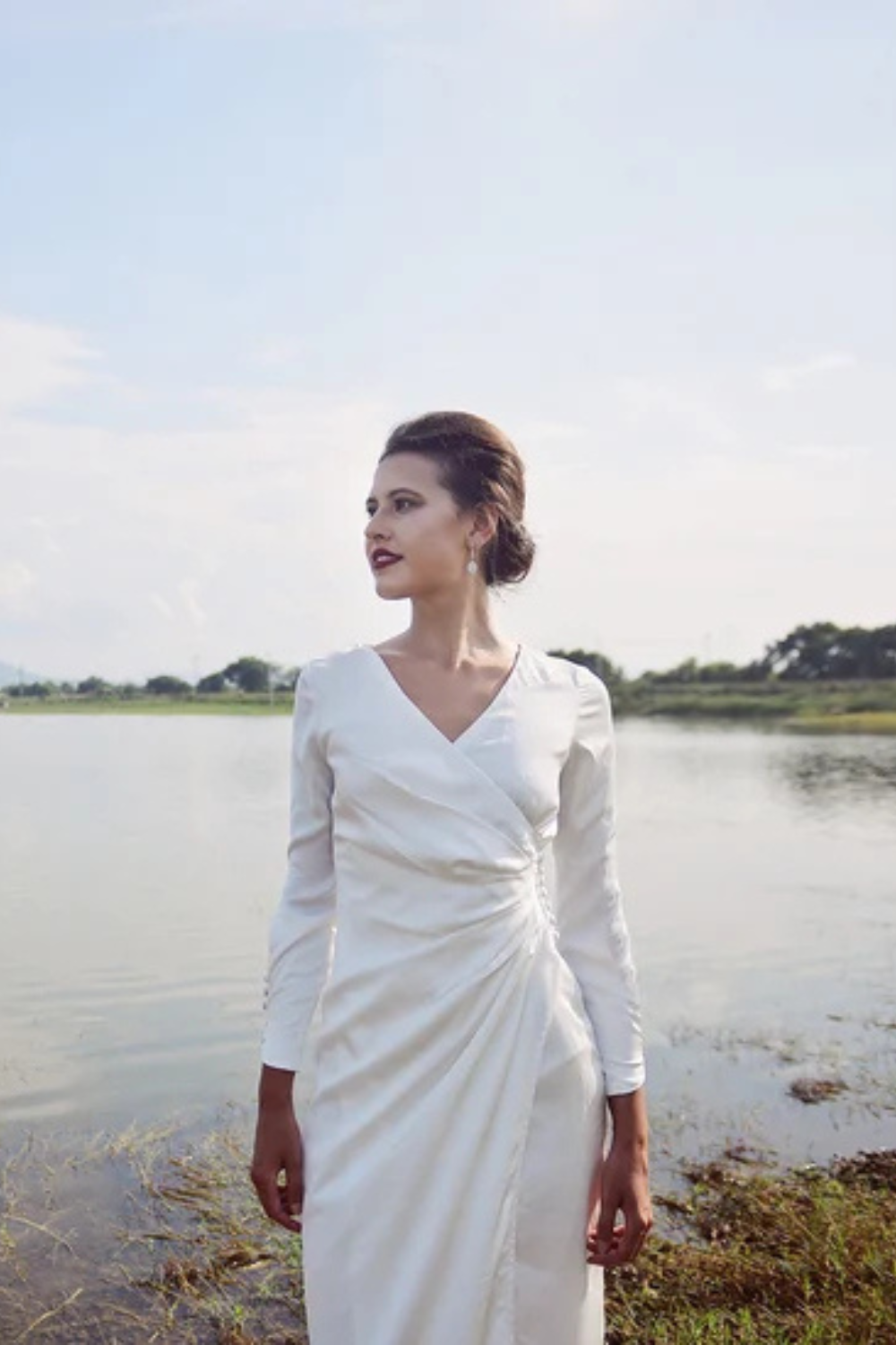 Silk Gown Draped - Women Party Dress - Ivory Wedding Dress - Women Silk Dress