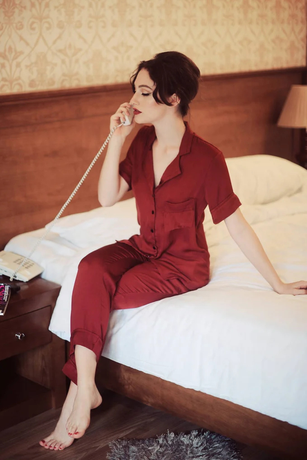 Short Sleeve Silk Pajamas Set Women