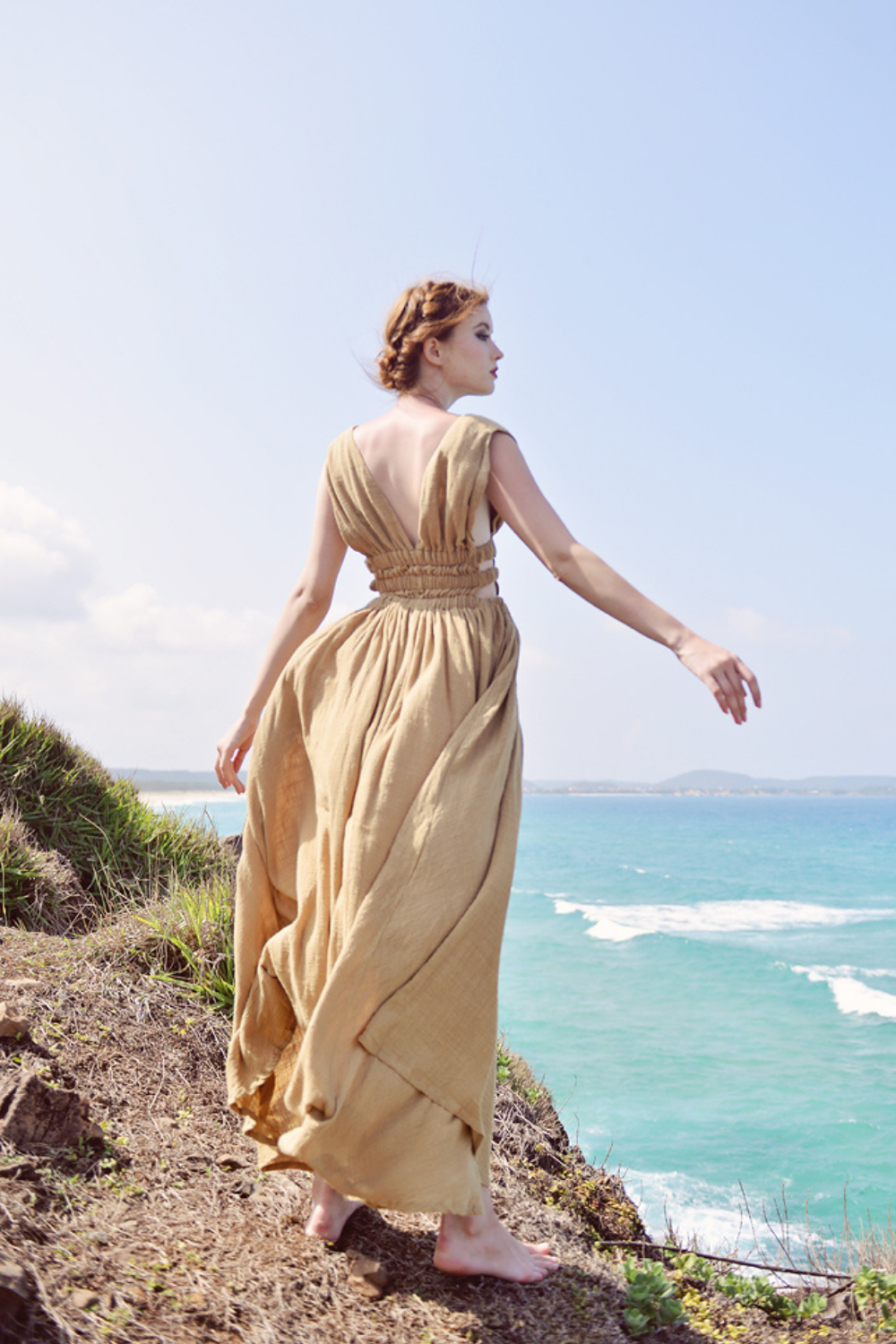 V-neck Linen Gauze Maxi Dress