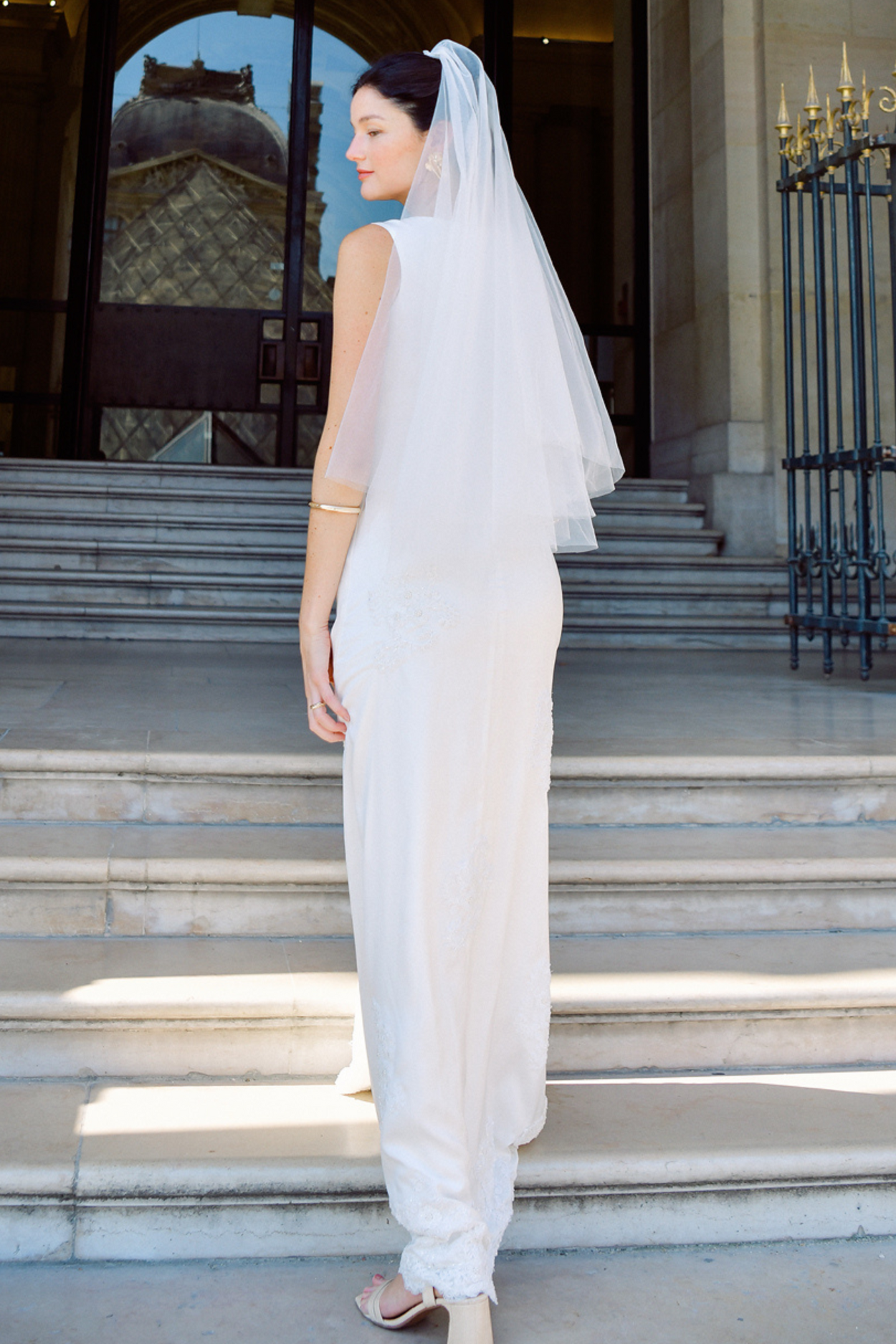 Ìnes Charmeuse Silk Wedding Dress with Bow and Embellishment