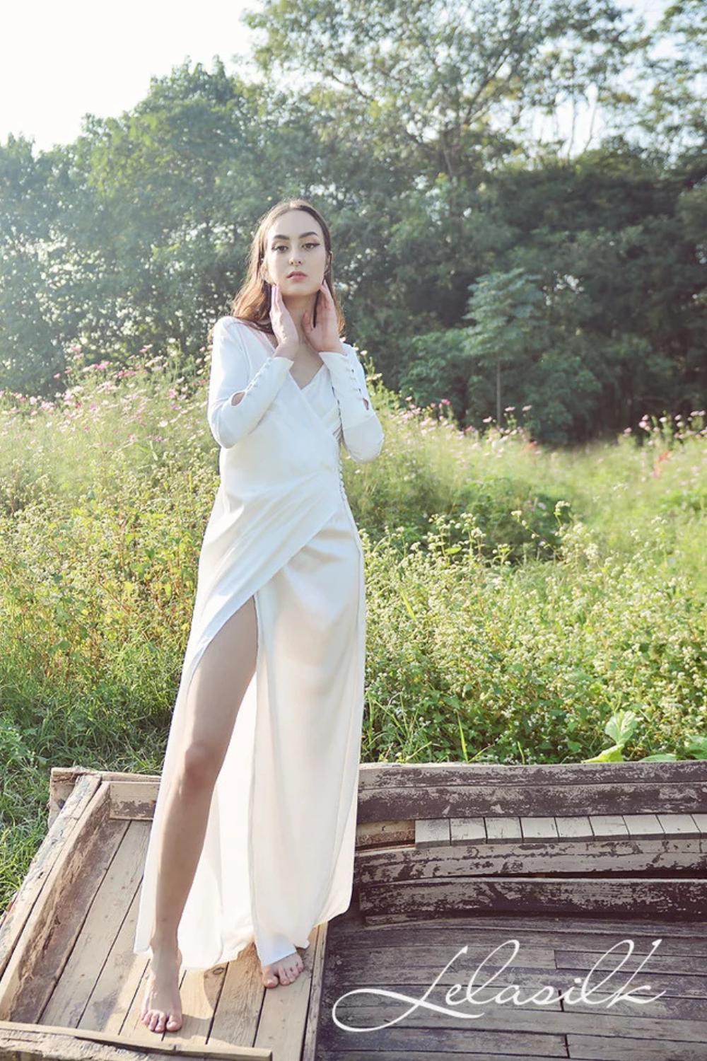 Silk Gown Draped - Women Party Dress - Ivory Wedding Dress - Women Silk Dress