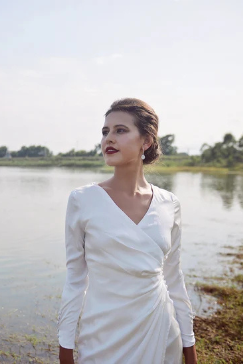 Silk Gown Draped - Women Party Dress - Ivory Wedding Dress - Women Silk Dress
