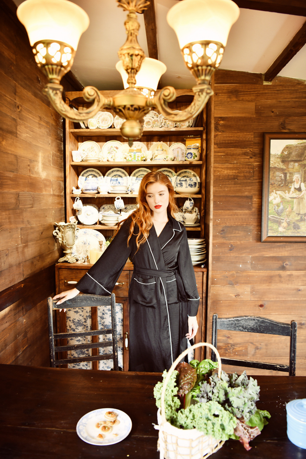 Contrast Piping Kimono Silk Robe