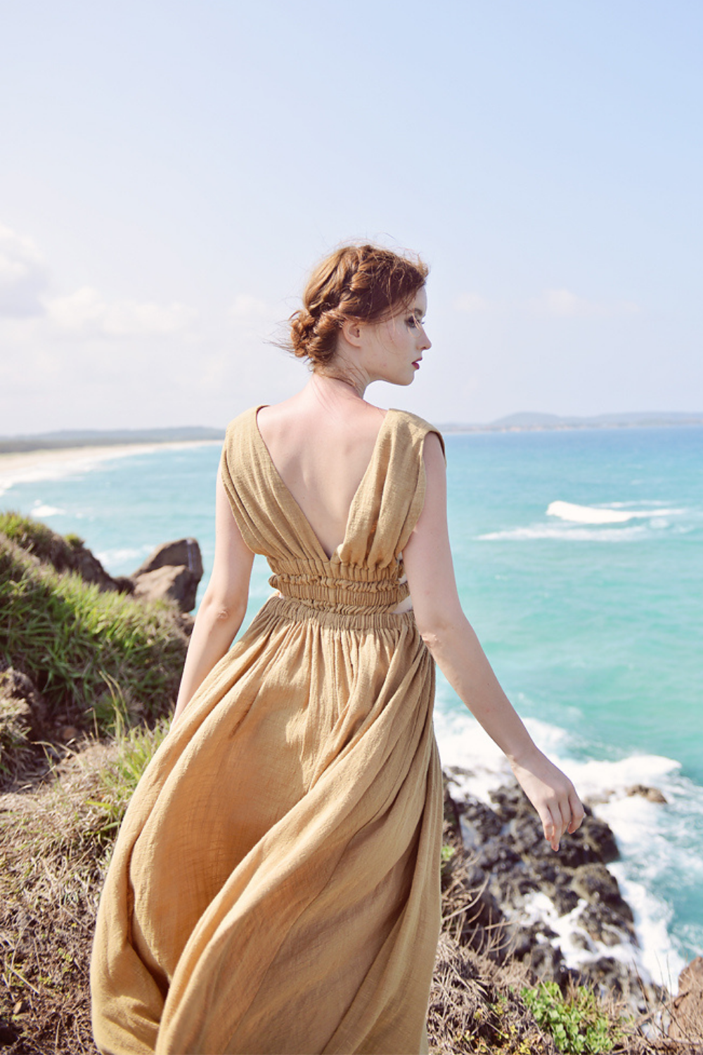 V-neck Linen Gauze Maxi Dress