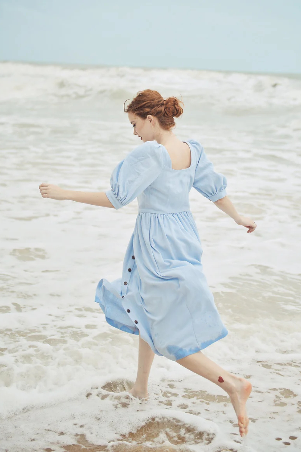 Linen Button Front Midi Dress with Pockets