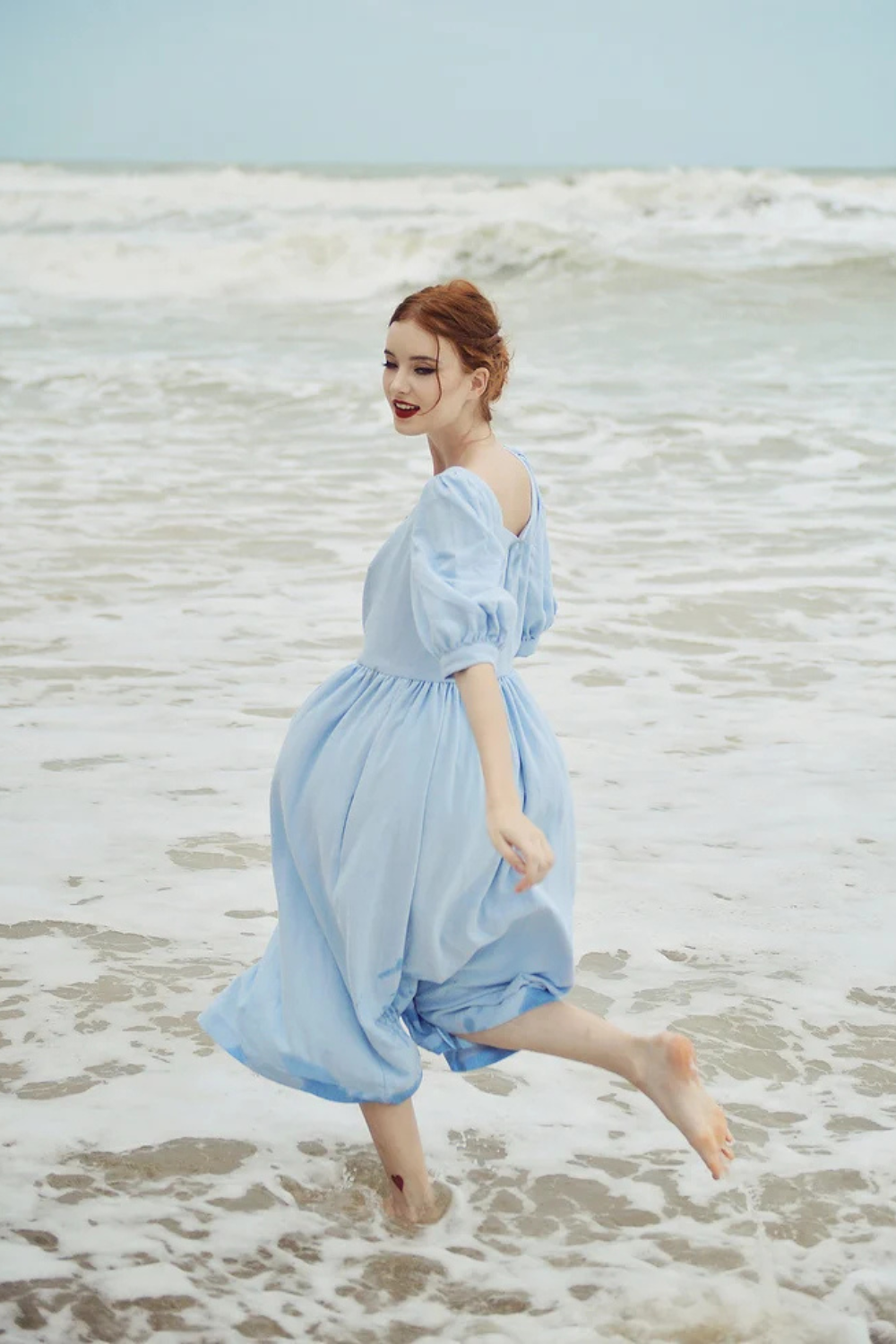 Linen Button Front Midi Dress with Pockets