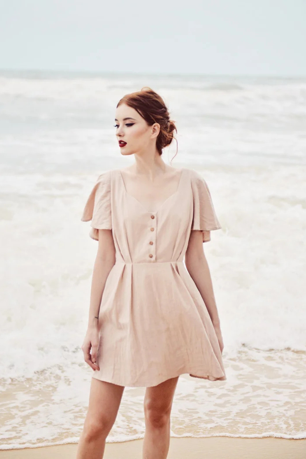 Cotton SunDress - Ruffle Sleeves - Button Cotton Dress - Organic Cotton Dress
