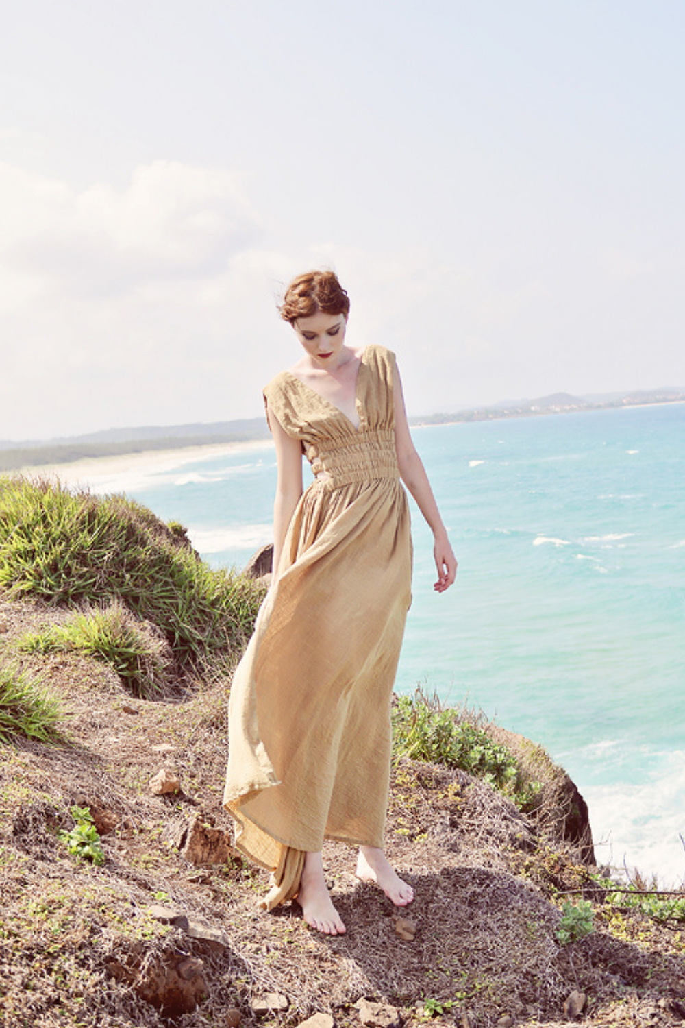 V-neck Linen Gauze Maxi Dress