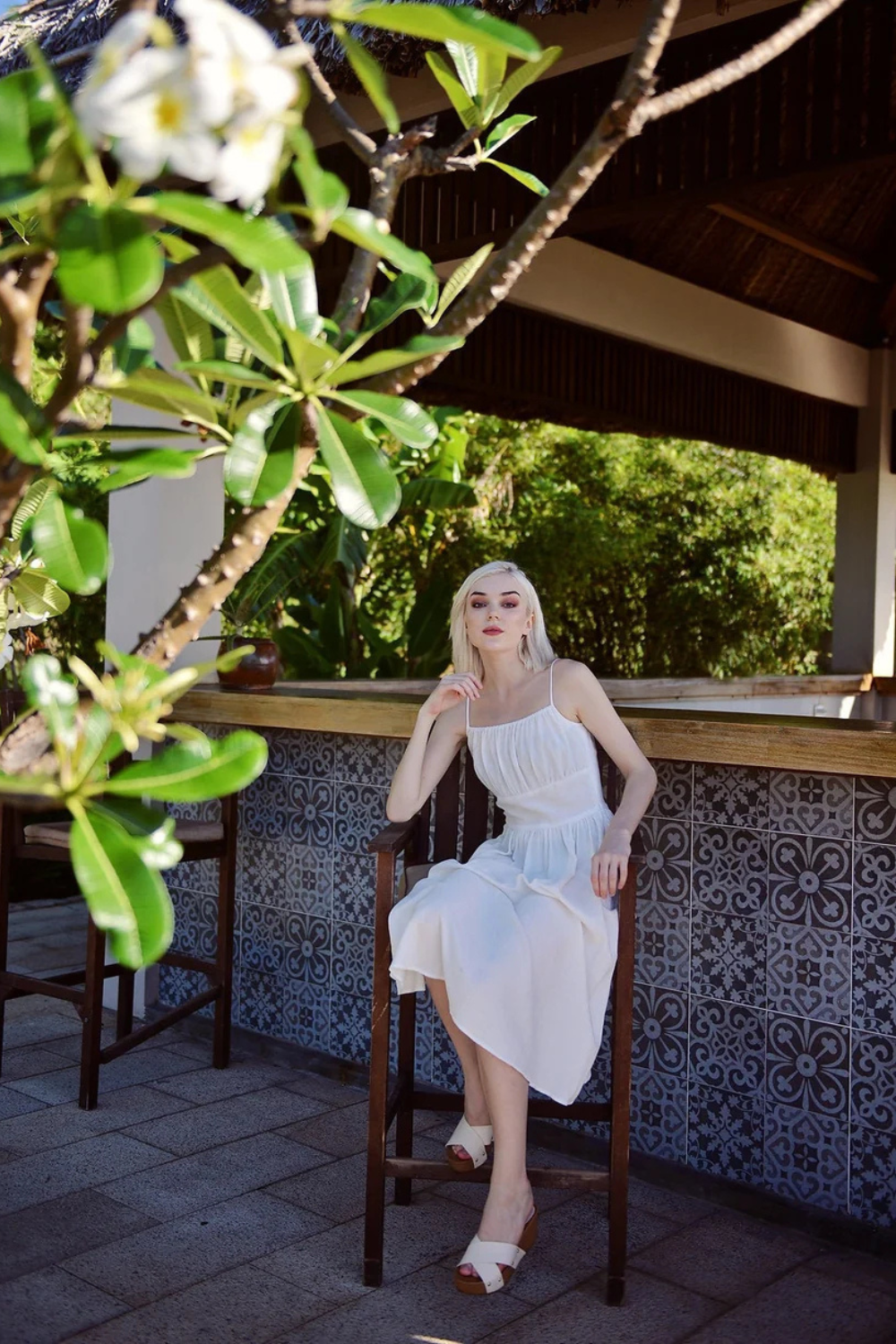 Cotton Linen Gathered Dress - Linen White Midi Dress - Vintage Style Dress - Retro Sundress Cotton
