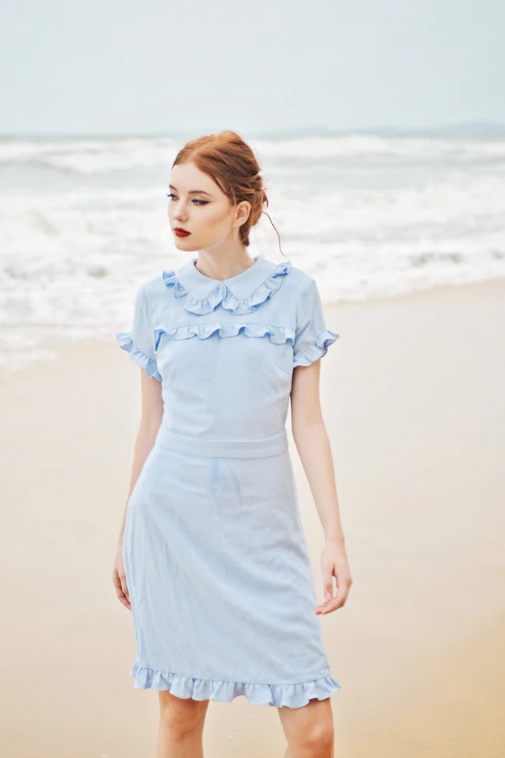 Summer Dress Cotton - Women Linen Dress - Short Sleeves Dress - Frills Cotton Dress
