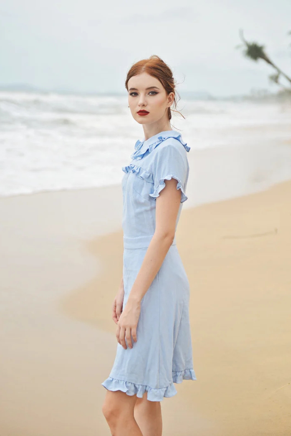 Summer Dress Cotton - Women Linen Dress - Short Sleeves Dress - Frills Cotton Dress