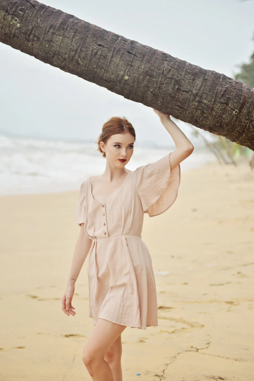 Cotton SunDress - Ruffle Sleeves - Button Cotton Dress - Organic Cotton Dress