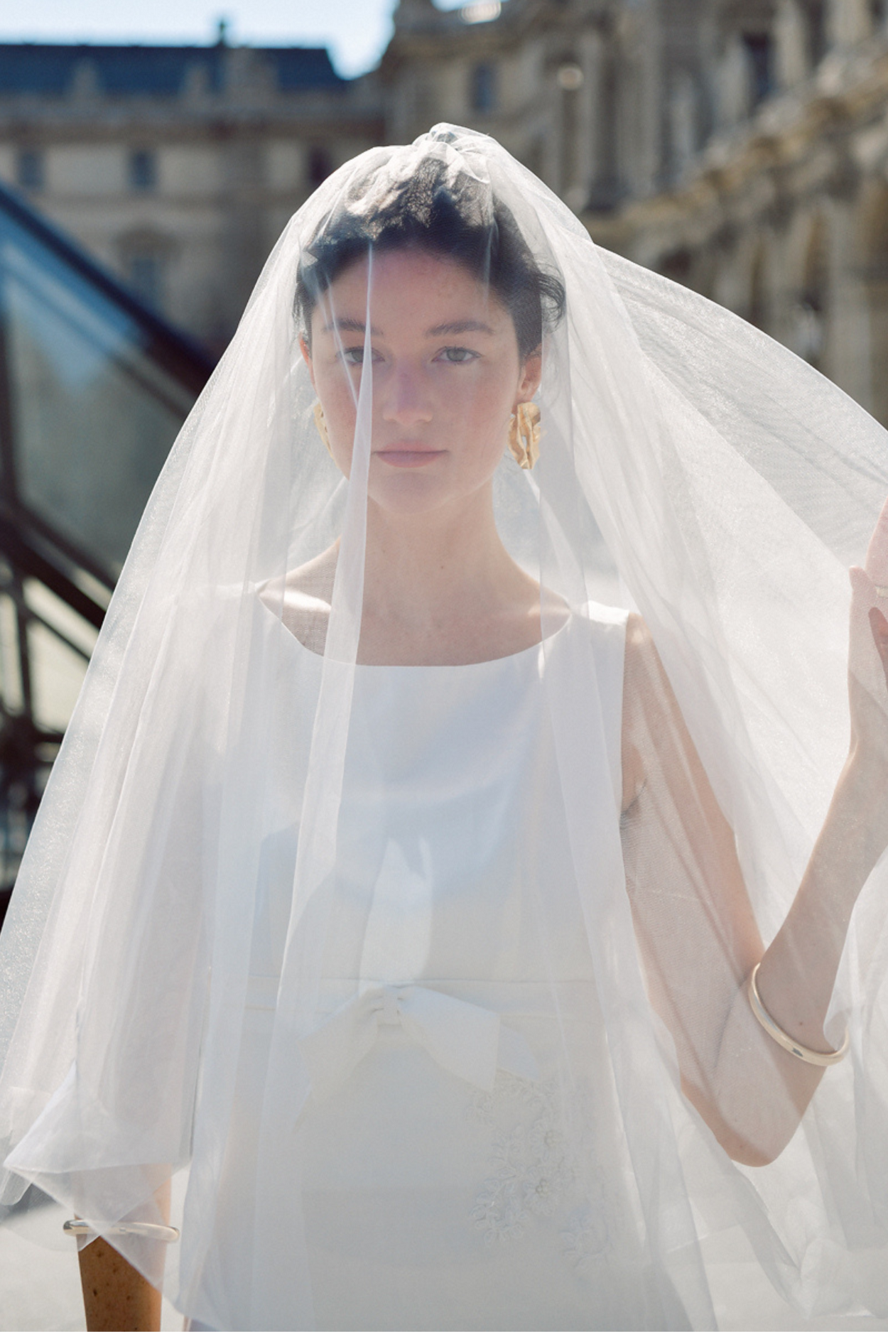 Ìnes Charmeuse Silk Wedding Dress with Bow and Embellishment