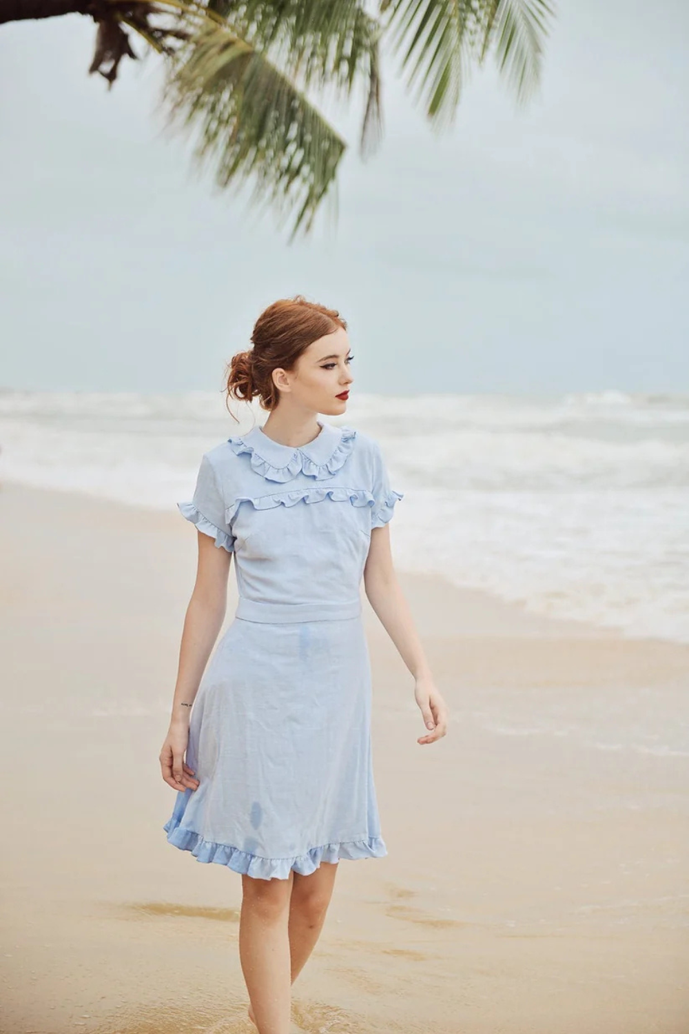 Summer Dress Cotton - Women Linen Dress - Short Sleeves Dress - Frills Cotton Dress