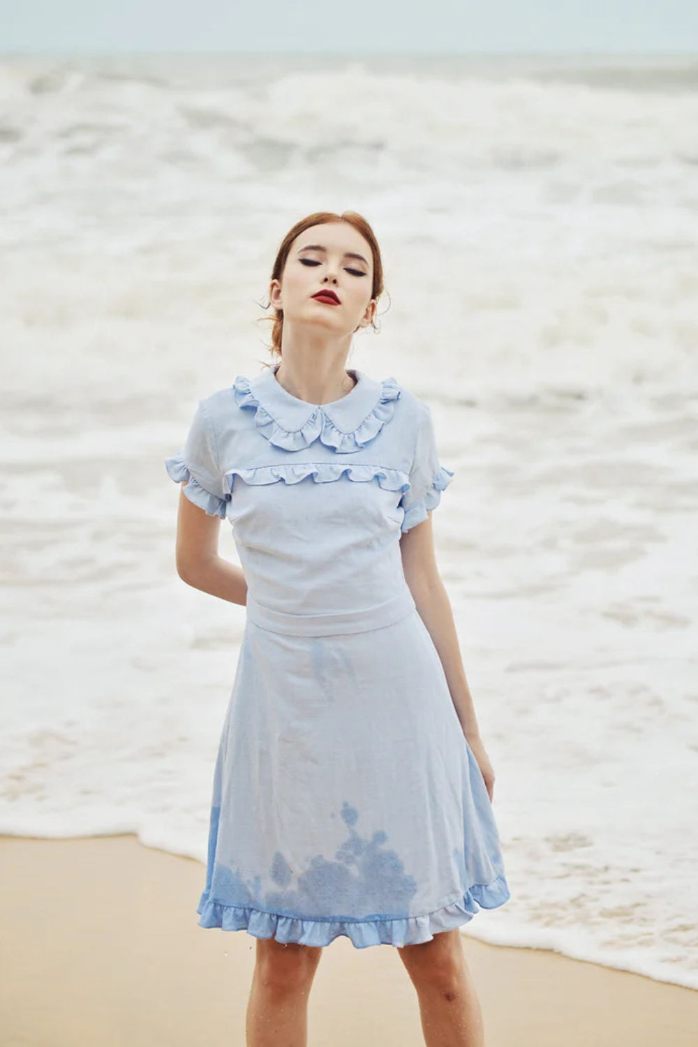 Summer Dress Cotton - Women Linen Dress - Short Sleeves Dress - Frills Cotton Dress