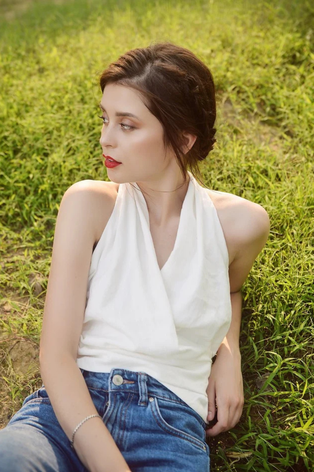 Low-back Linen Top - Cotton Wrap Top - Linen Crop Top - Natural Fabric