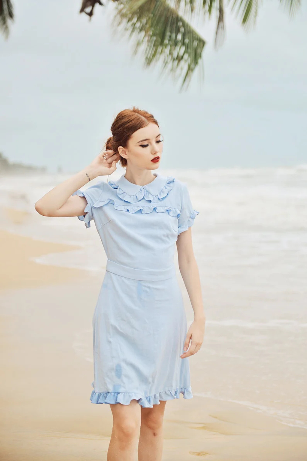 Summer Dress Cotton - Women Linen Dress - Short Sleeves Dress - Frills Cotton Dress
